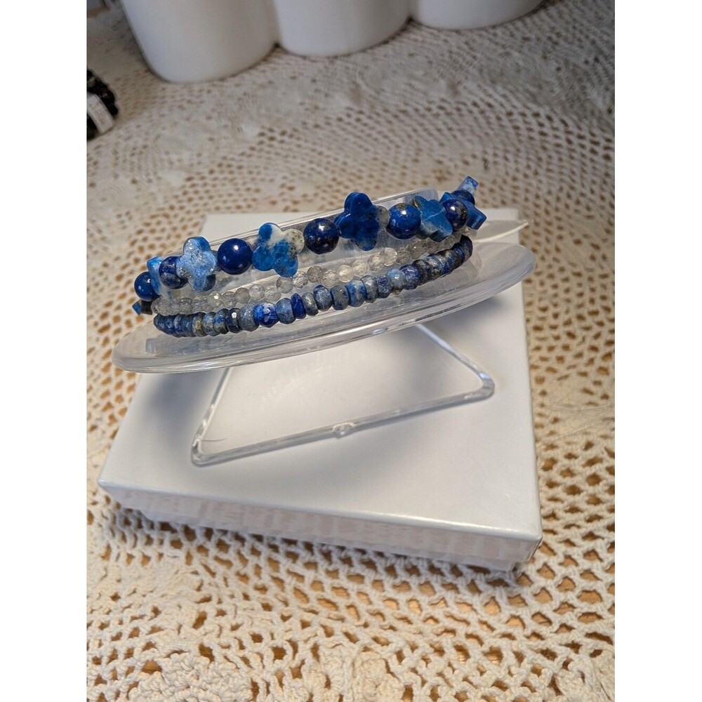 Handmade Stretch Bracelet Set- Lapis Lazuli And Labradorite